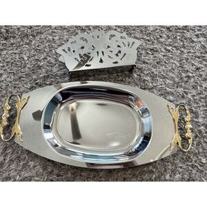 Vintage Kromex Tray USA, 12in L X 7in W 1960s Shelton Ware‎ Napkin Holder